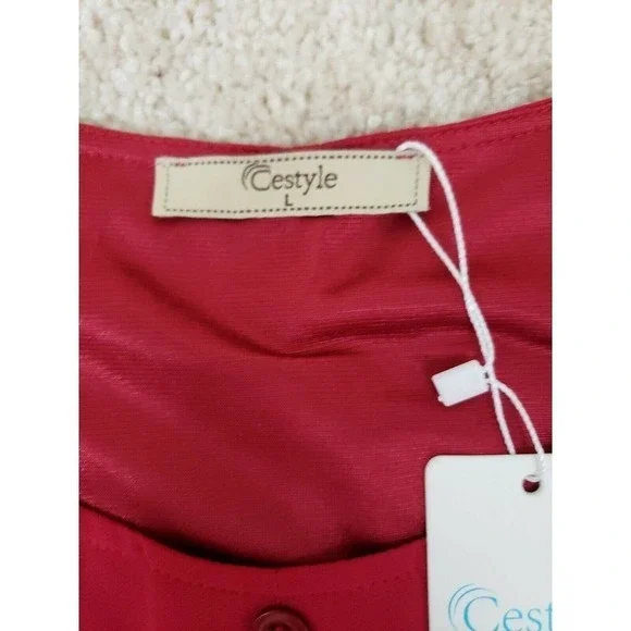 Cestyle ~Women Size L~ Red Long Sleeve Blouse Shirt Top NWT. - Picture 9 of 12